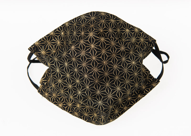 Gold-foiled Japanese Geometric Stars on Black Background Face Covering