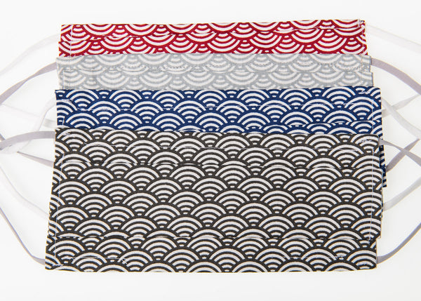 Traditional Japanese White Geometric Waves Face Covering