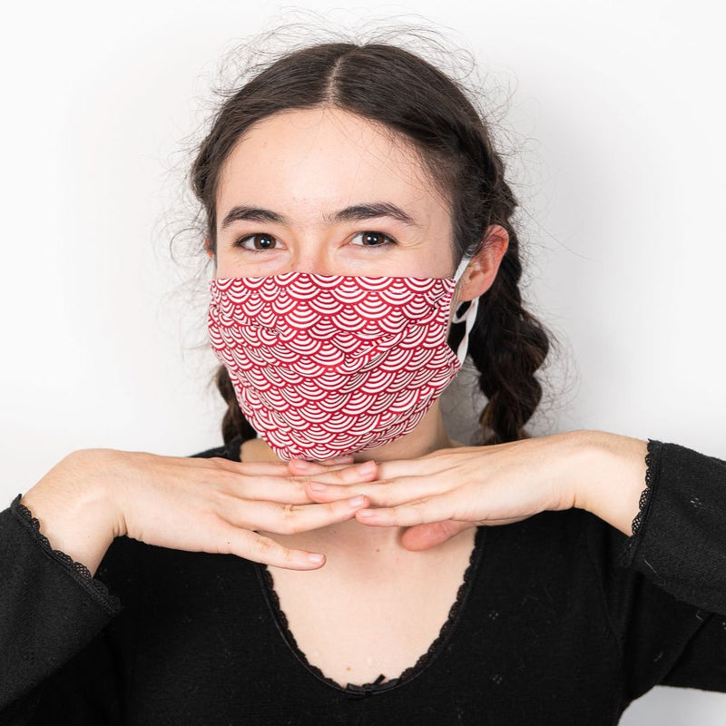 Traditional Japanese White Geometric Waves Face Covering