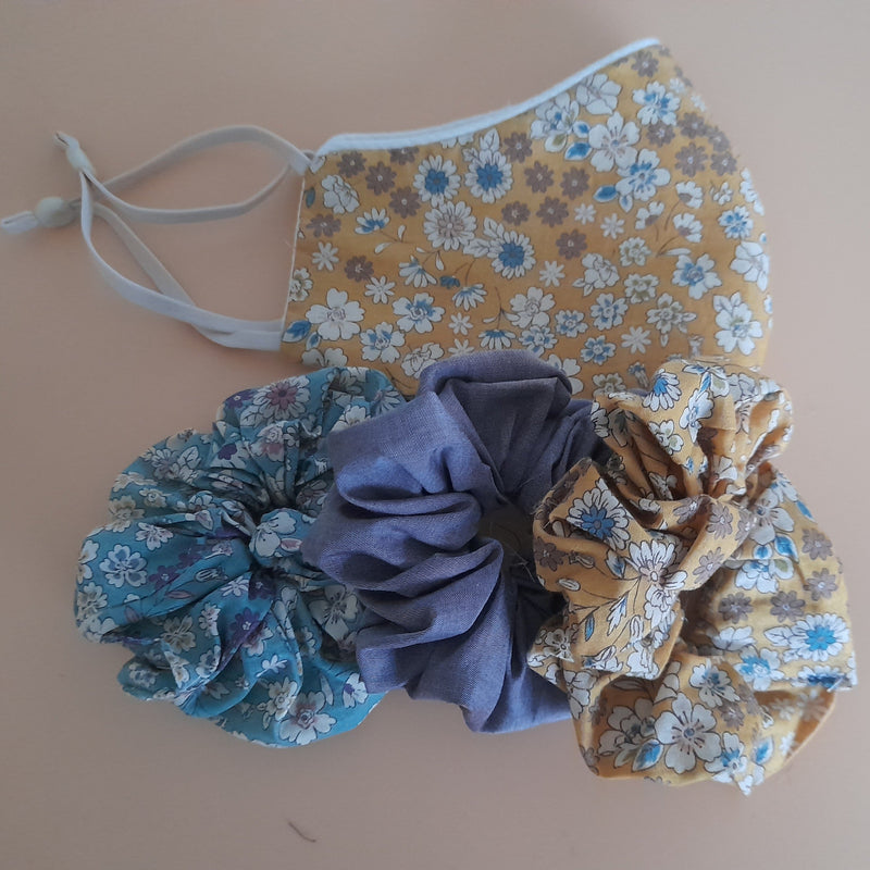 Gift Boxe- Parisian Floral  Face covering & set of three hair scrunchies