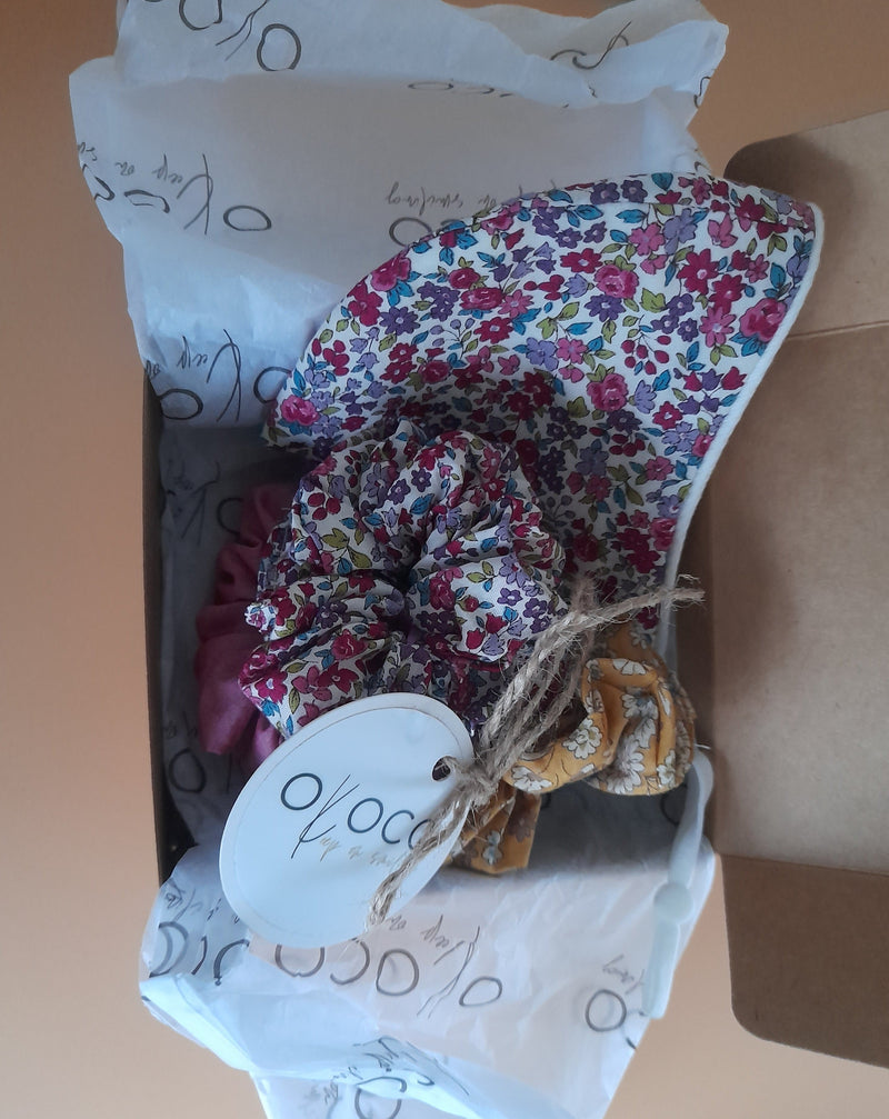 Gift Boxe- Parisian Floral  Face covering & set of three hair scrunchies