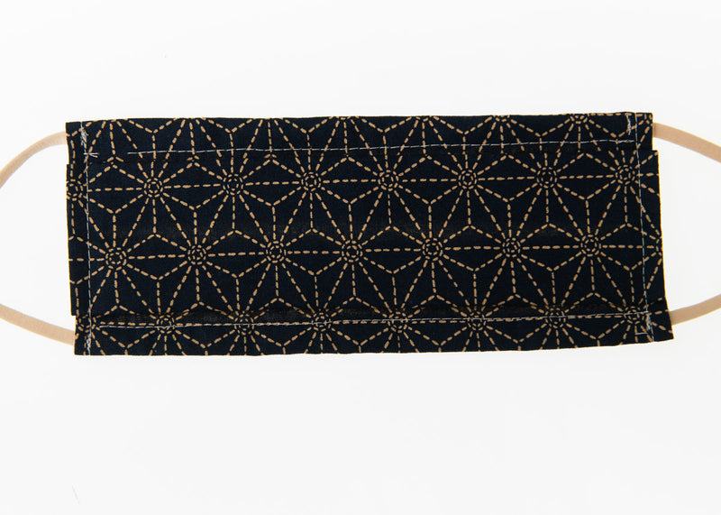 Japanese Geometric Stars on Navy Background Face Covering